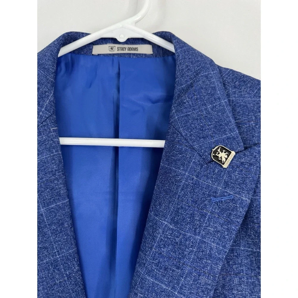 NWT Stacy Adams Blue Windowpane Sport Coat Blazer 40R Hybrid Exclusive MSRP $549